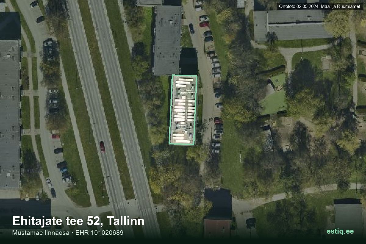 Ehitajate tee 52, Tallinn – hoone aerofoto, kontuur ehitisregistri (EHR) andmetest
