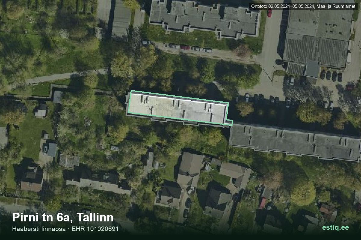 Pirni tänav 6a, Tallinn – ilmakuva rakennuksesta, ääriviiva rakennusrekisteristä (EHR)