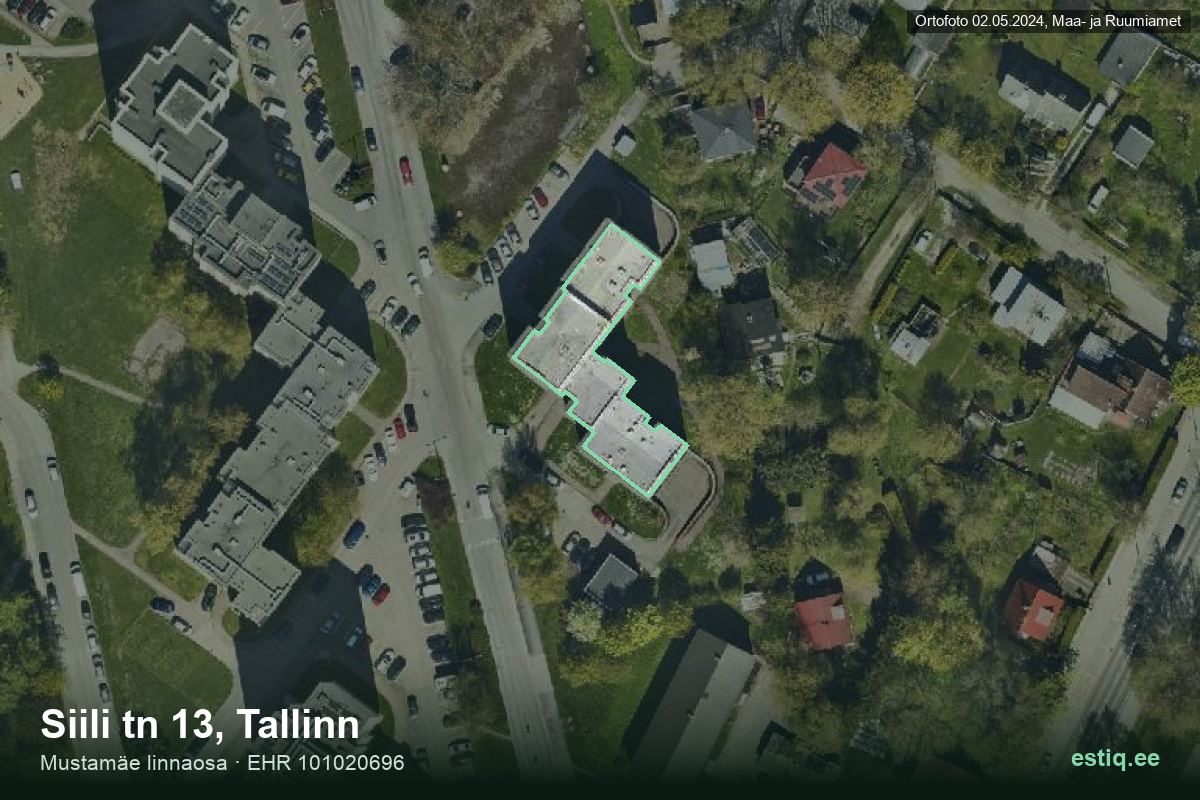 Siili tänav 13, Tallinn – hoone aerofoto, kontuur ehitisregistri (EHR) andmetest