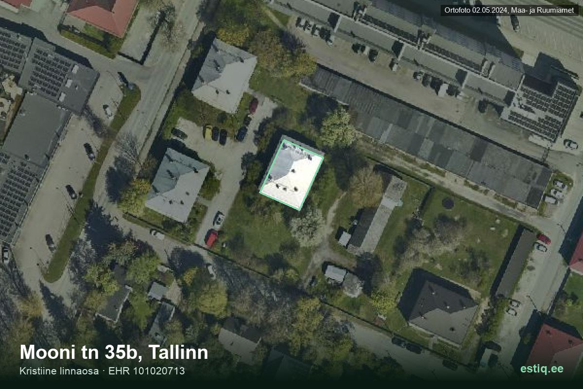 Mooni tänav 35b, Tallinn – аэрофото дома, контур по данным регистра строений (EHR)