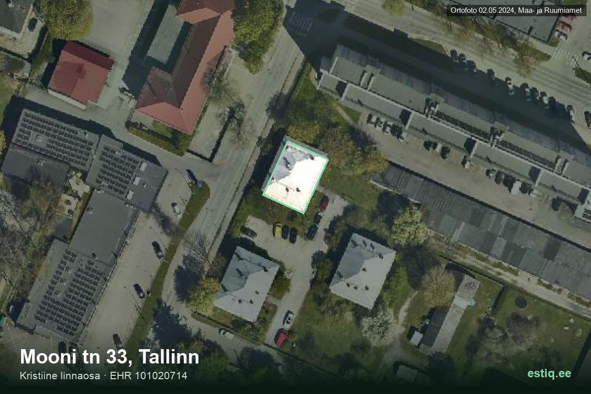 Mooni tänav 33, Tallinn – аэрофото дома, контур по данным регистра строений (EHR)