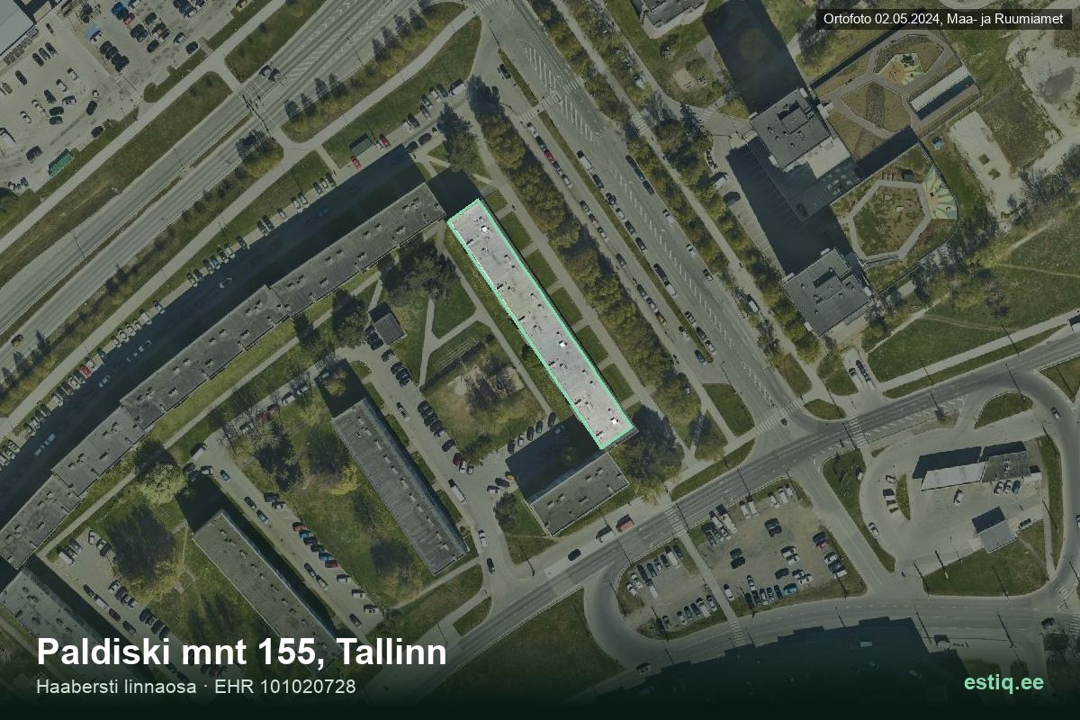 Paldiski mnt 155, Tallinn – hoone aerofoto, kontuur ehitisregistri (EHR) andmetest
