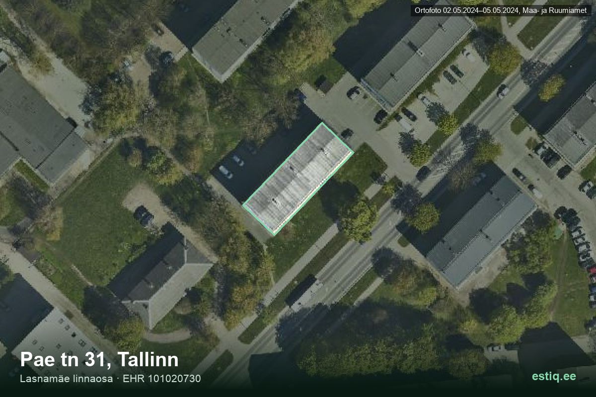 Pae tänav 31, Tallinn – hoone aerofoto, kontuur ehitisregistri (EHR) andmetest
