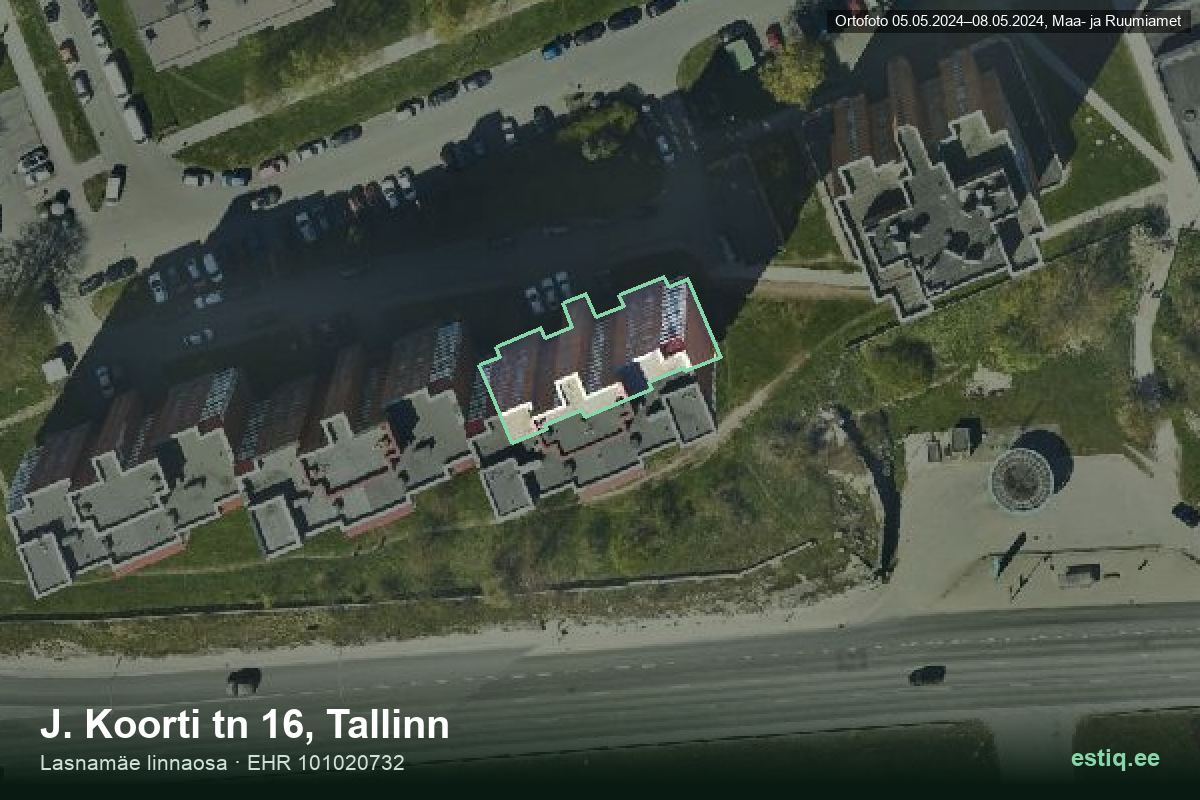 J. Koorti tänav 16, Tallinn – hoone aerofoto, kontuur ehitisregistri (EHR) andmetest