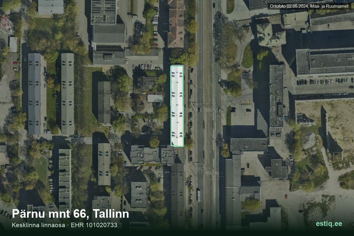 Pärnu mnt 66, Tallinn – hoone aerofoto, kontuur ehitisregistri (EHR) andmetest