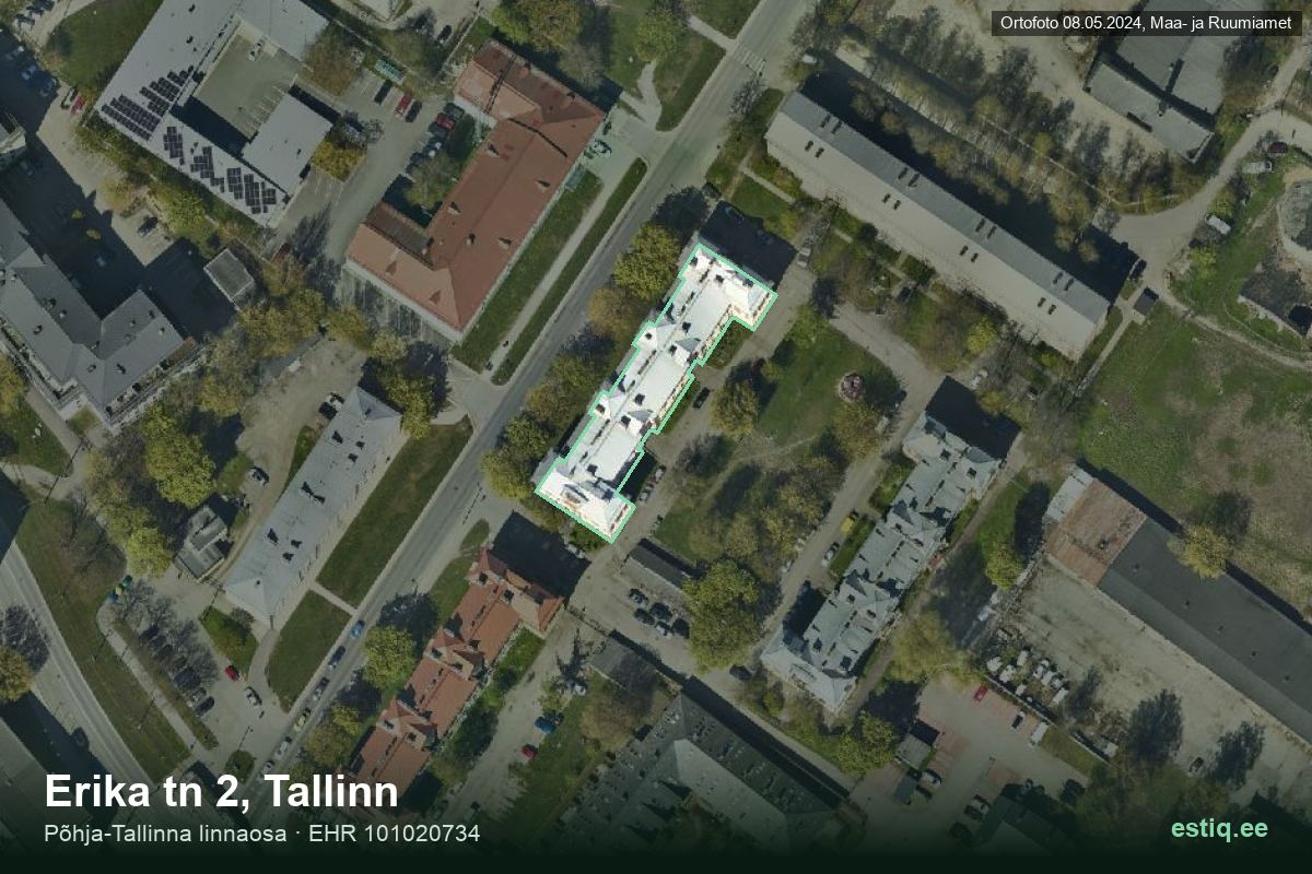 Erika tänav 2, Tallinn – hoone aerofoto, kontuur ehitisregistri (EHR) andmetest