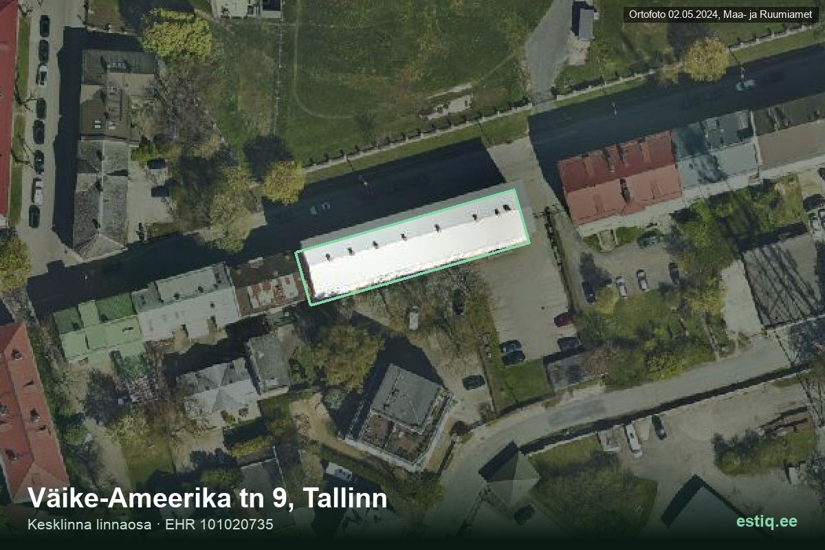 Väike-Ameerika tänav 9, Tallinn – hoone aerofoto, kontuur ehitisregistri (EHR) andmetest