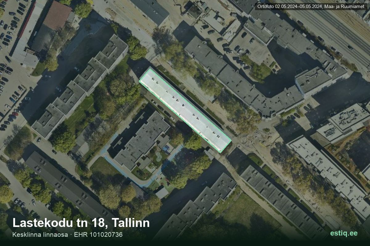 Lastekodu tänav 18, Tallinn – hoone aerofoto, kontuur ehitisregistri (EHR) andmetest