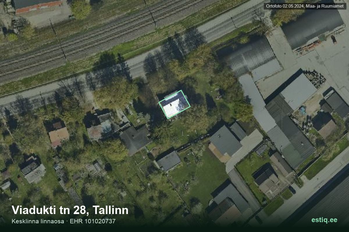 Viadukti tänav 28, Tallinn – аэрофото дома, контур по данным регистра строений (EHR)