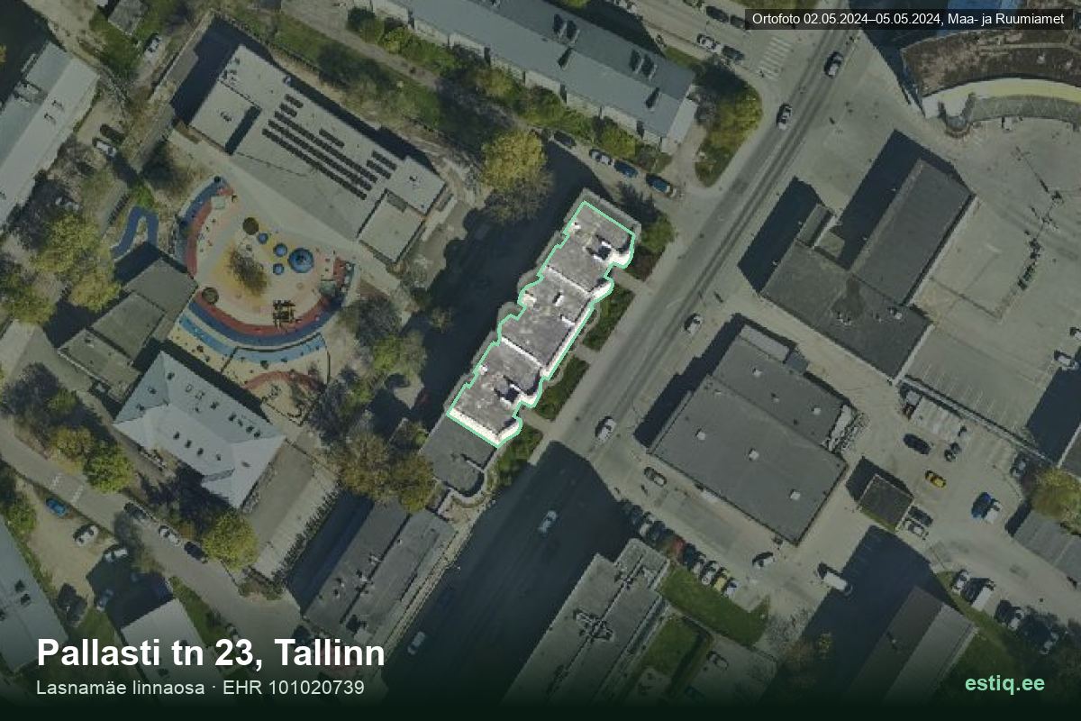 Pallasti tänav 23, Tallinn – hoone aerofoto, kontuur ehitisregistri (EHR) andmetest