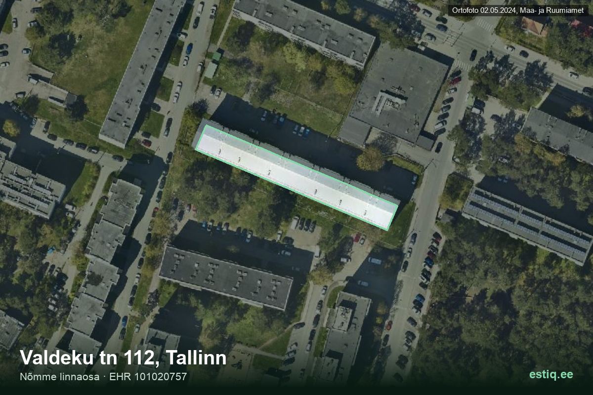 Valdeku tänav 112, Tallinn – hoone aerofoto, kontuur ehitisregistri (EHR) andmetest