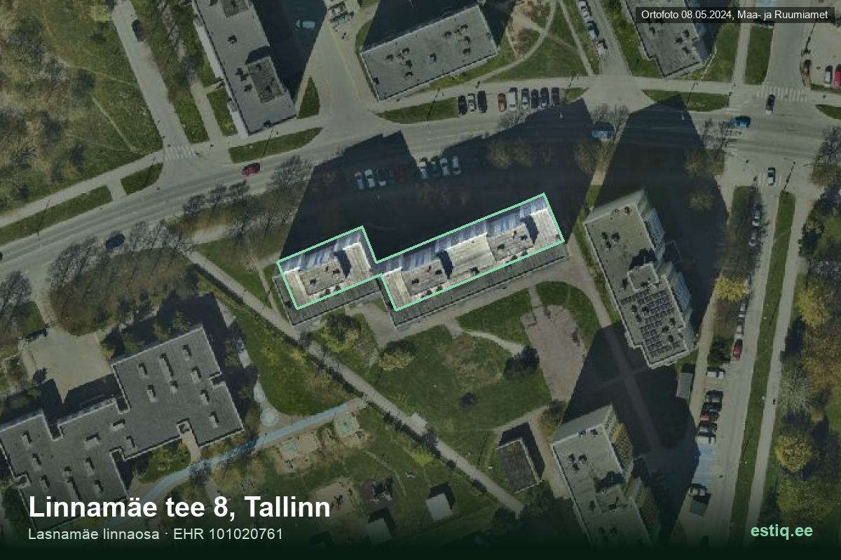 Linnamäe tee 8, Tallinn – hoone aerofoto, kontuur ehitisregistri (EHR) andmetest