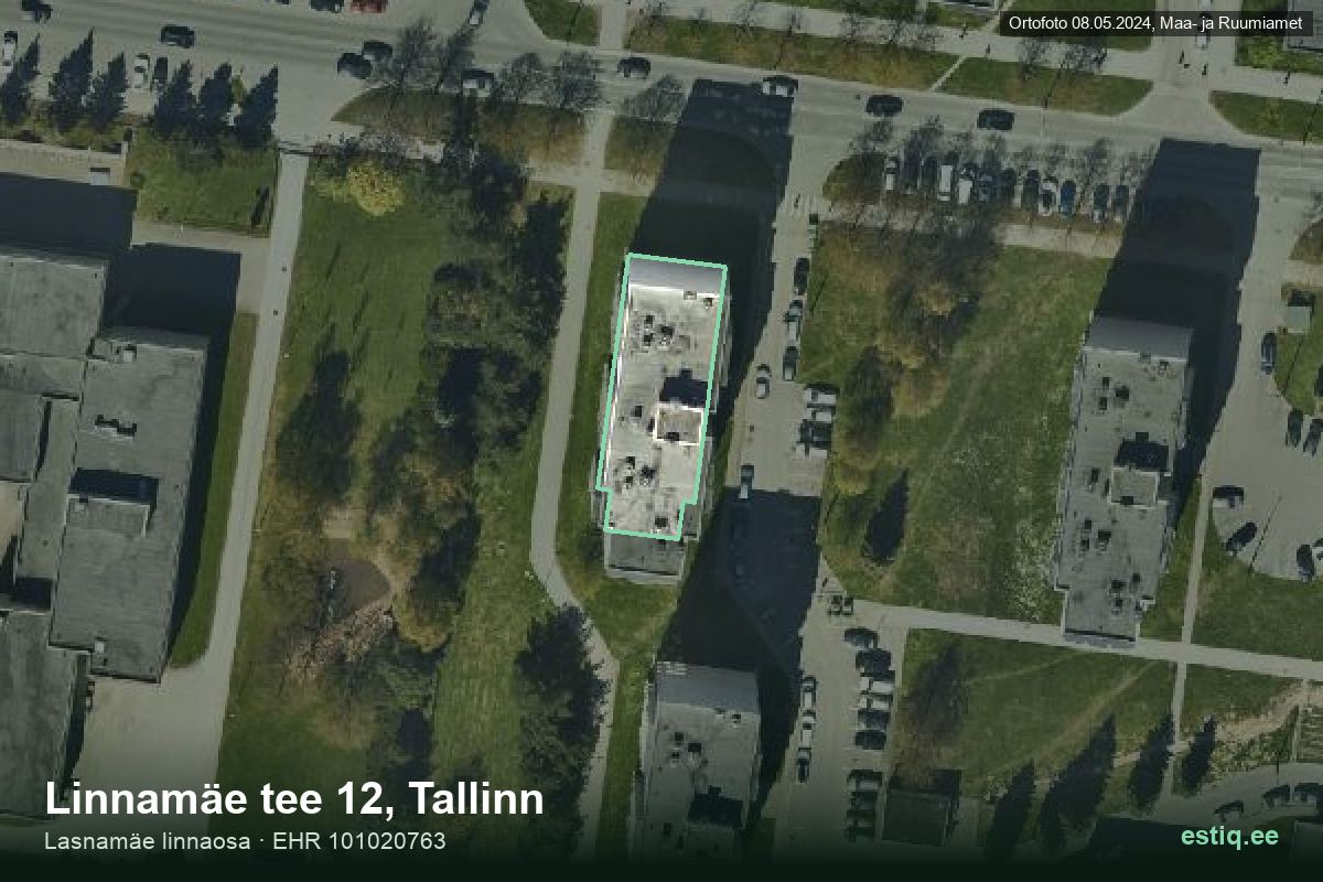 Linnamäe tee 12, Tallinn – hoone aerofoto, kontuur ehitisregistri (EHR) andmetest
