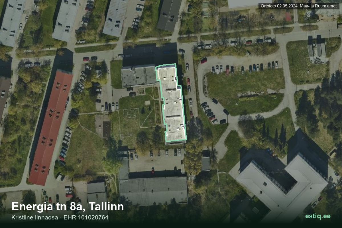 Energia tänav 8a, Tallinn – hoone aerofoto, kontuur ehitisregistri (EHR) andmetest