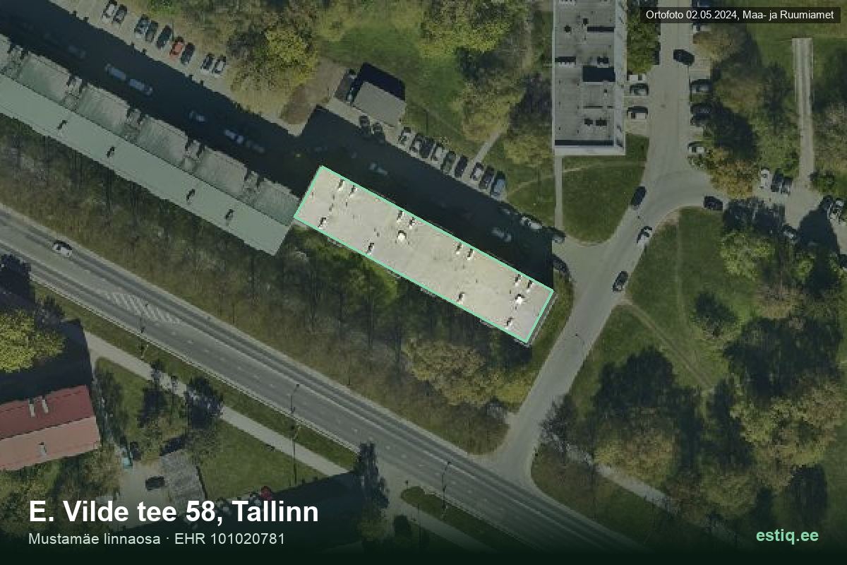 E. Vilde tee 58, Tallinn – hoone aerofoto, kontuur ehitisregistri (EHR) andmetest