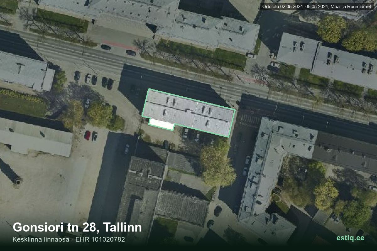 Gonsiori tänav 28, Tallinn – aerial photo of the building, outline from the Building Register (EHR)