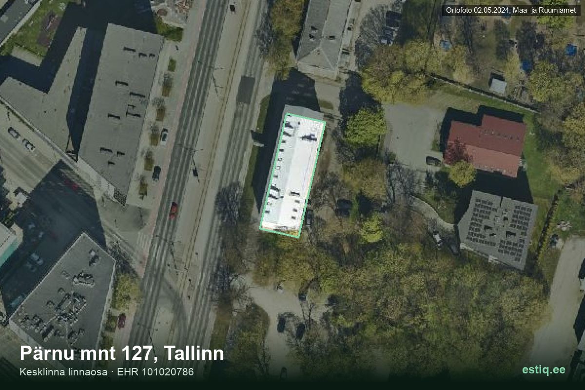 Pärnu mnt 127, Tallinn – hoone aerofoto, kontuur ehitisregistri (EHR) andmetest