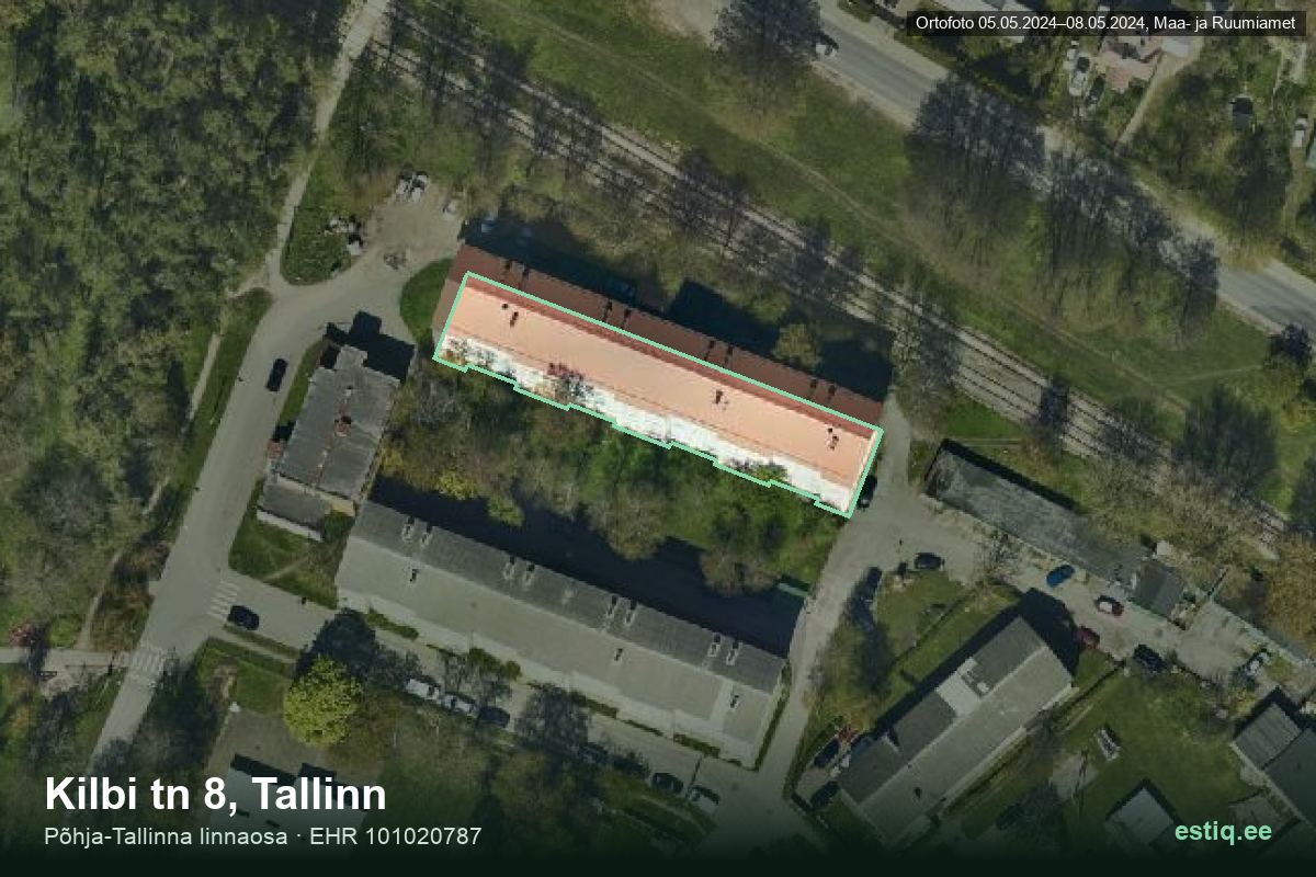 Kilbi tänav 8, Tallinn – hoone aerofoto, kontuur ehitisregistri (EHR) andmetest