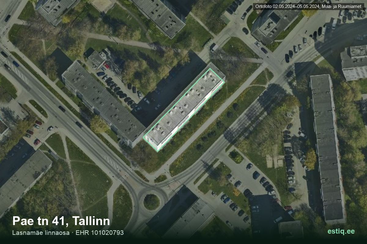 Pae tänav 41, Tallinn – hoone aerofoto, kontuur ehitisregistri (EHR) andmetest