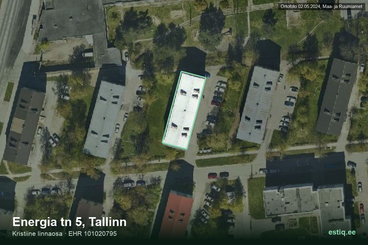 Energia tänav 5, Tallinn – аэрофото дома, контур по данным регистра строений (EHR)