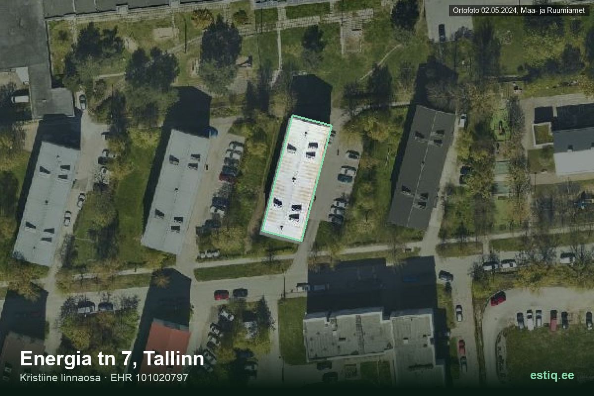 Energia tänav 7, Tallinn – аэрофото дома, контур по данным регистра строений (EHR)