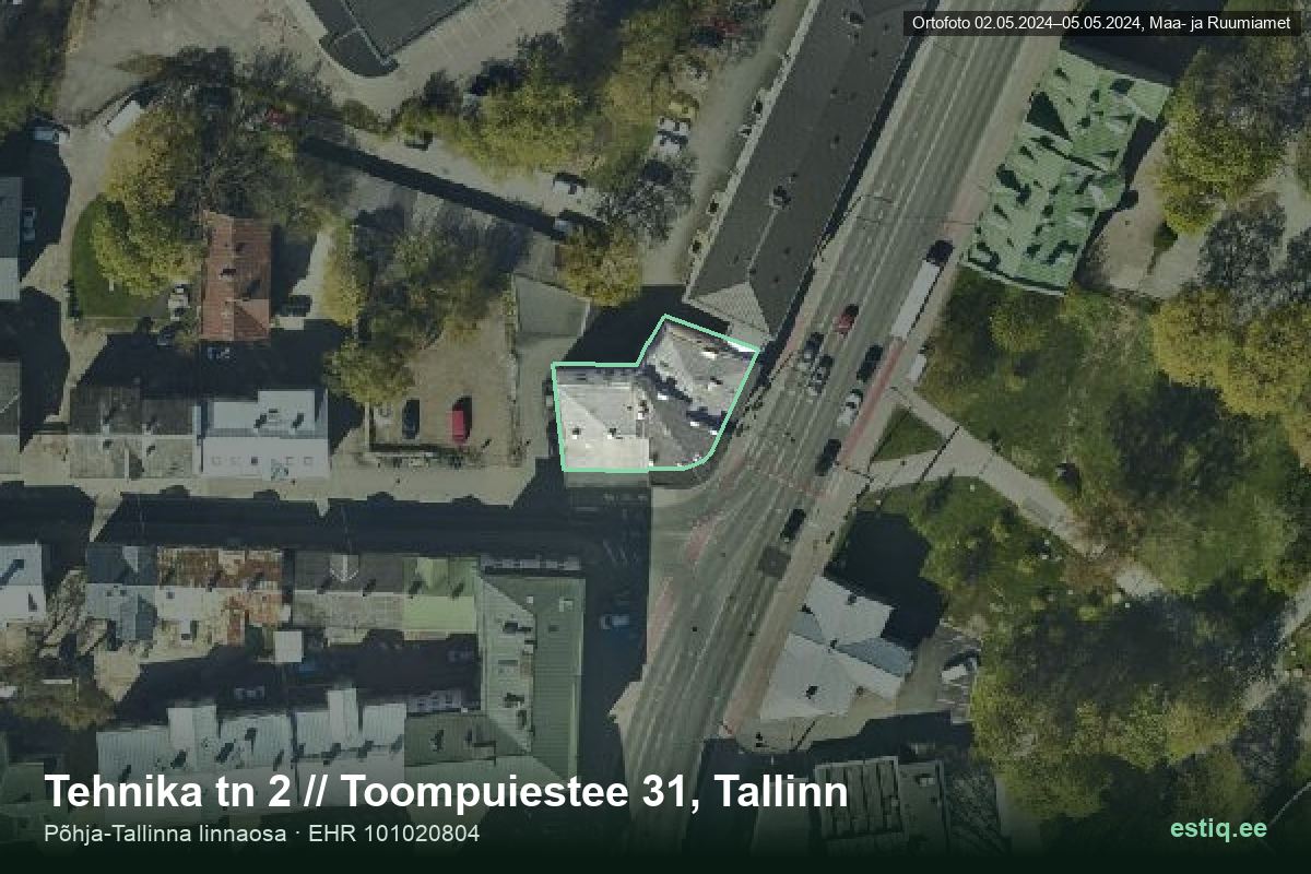 Tehnika tänav 2, Tallinn – аэрофото дома, контур по данным регистра строений (EHR)