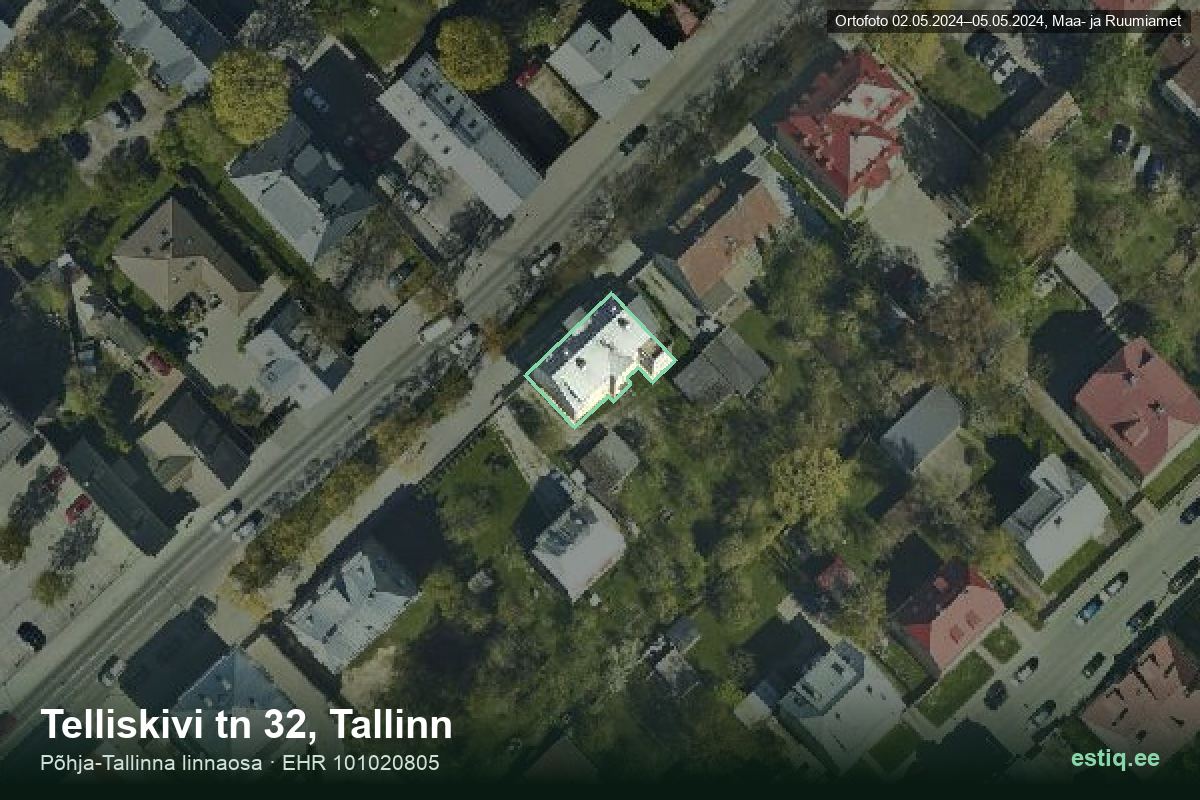 Telliskivi tänav 32, Tallinn – hoone aerofoto, kontuur ehitisregistri (EHR) andmetest