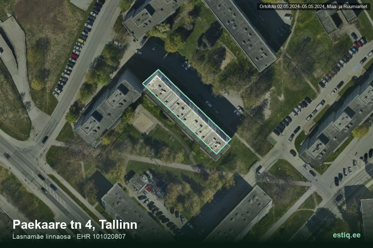 Paekaare tänav 4, Tallinn – hoone aerofoto, kontuur ehitisregistri (EHR) andmetest
