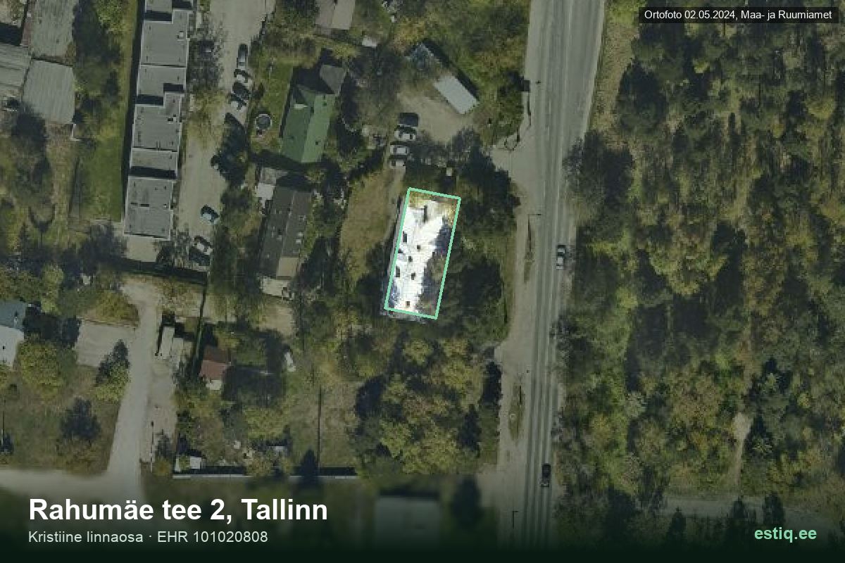 Rahumäe tee 2, Tallinn – аэрофото дома, контур по данным регистра строений (EHR)