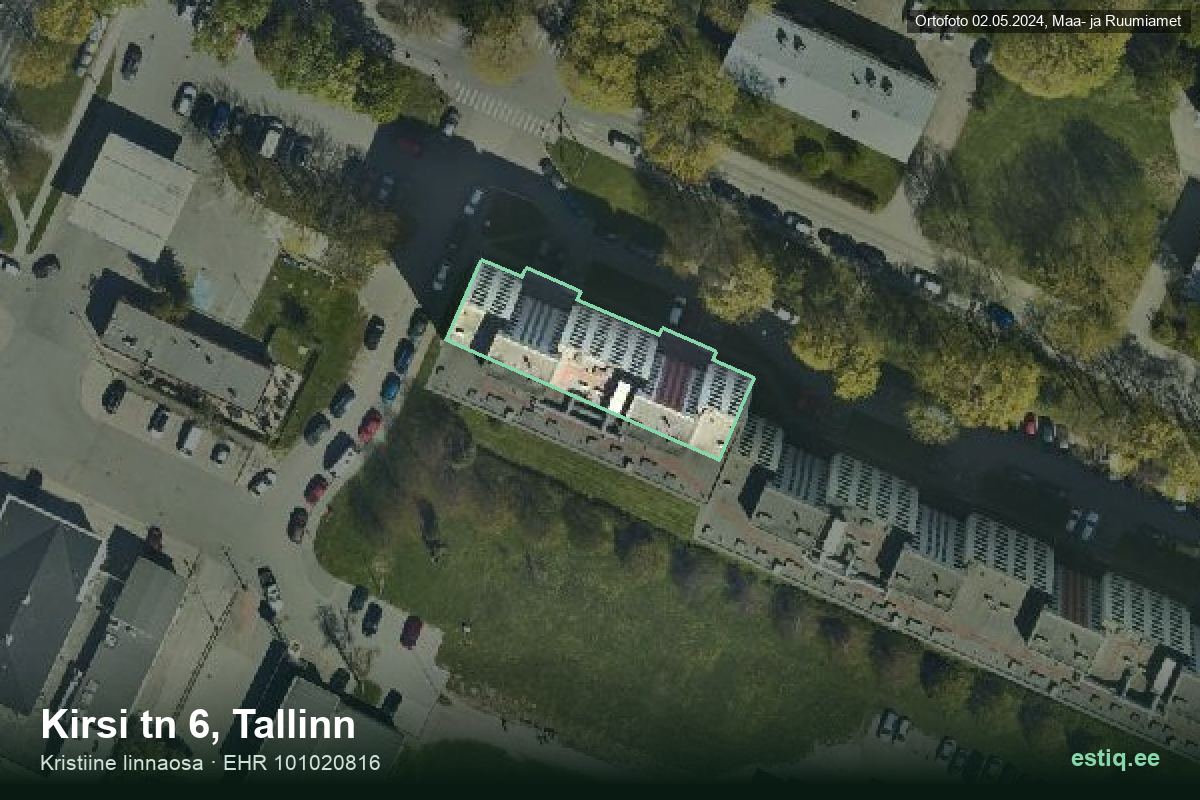 Kirsi tänav 6, Tallinn – ilmakuva rakennuksesta, ääriviiva rakennusrekisteristä (EHR)