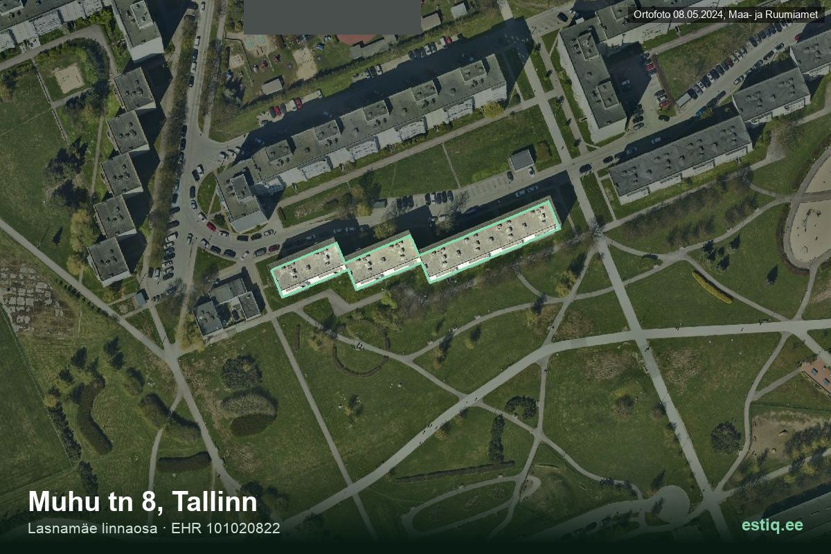 Muhu tänav 8, Tallinn – hoone aerofoto, kontuur ehitisregistri (EHR) andmetest