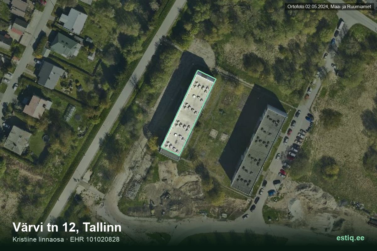 Värvi tänav 12, Tallinn – hoone aerofoto, kontuur ehitisregistri (EHR) andmetest