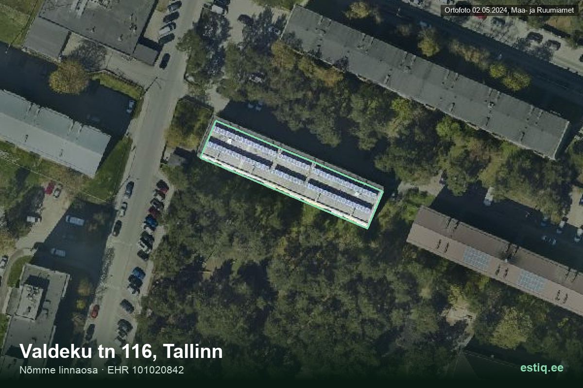 Valdeku tänav 116, Tallinn – hoone aerofoto, kontuur ehitisregistri (EHR) andmetest