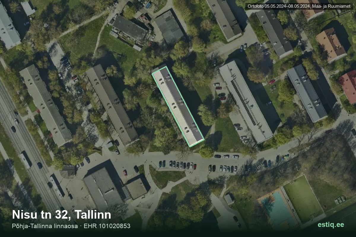Nisu tänav 32, Tallinn – ilmakuva rakennuksesta, ääriviiva rakennusrekisteristä (EHR)