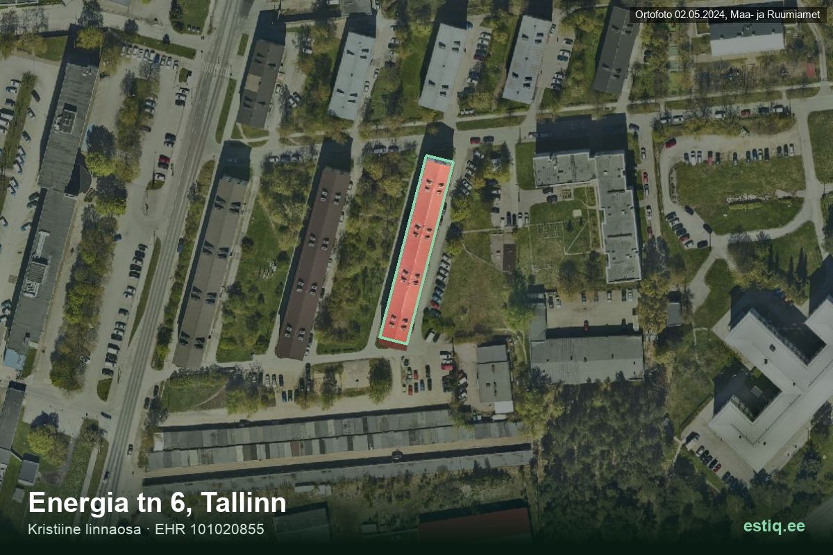 Energia tänav 6, Tallinn – hoone aerofoto, kontuur ehitisregistri (EHR) andmetest