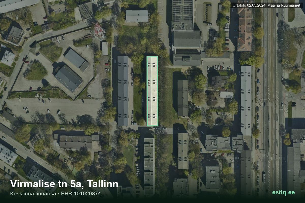 Virmalise tänav 5a, Tallinn – hoone aerofoto, kontuur ehitisregistri (EHR) andmetest