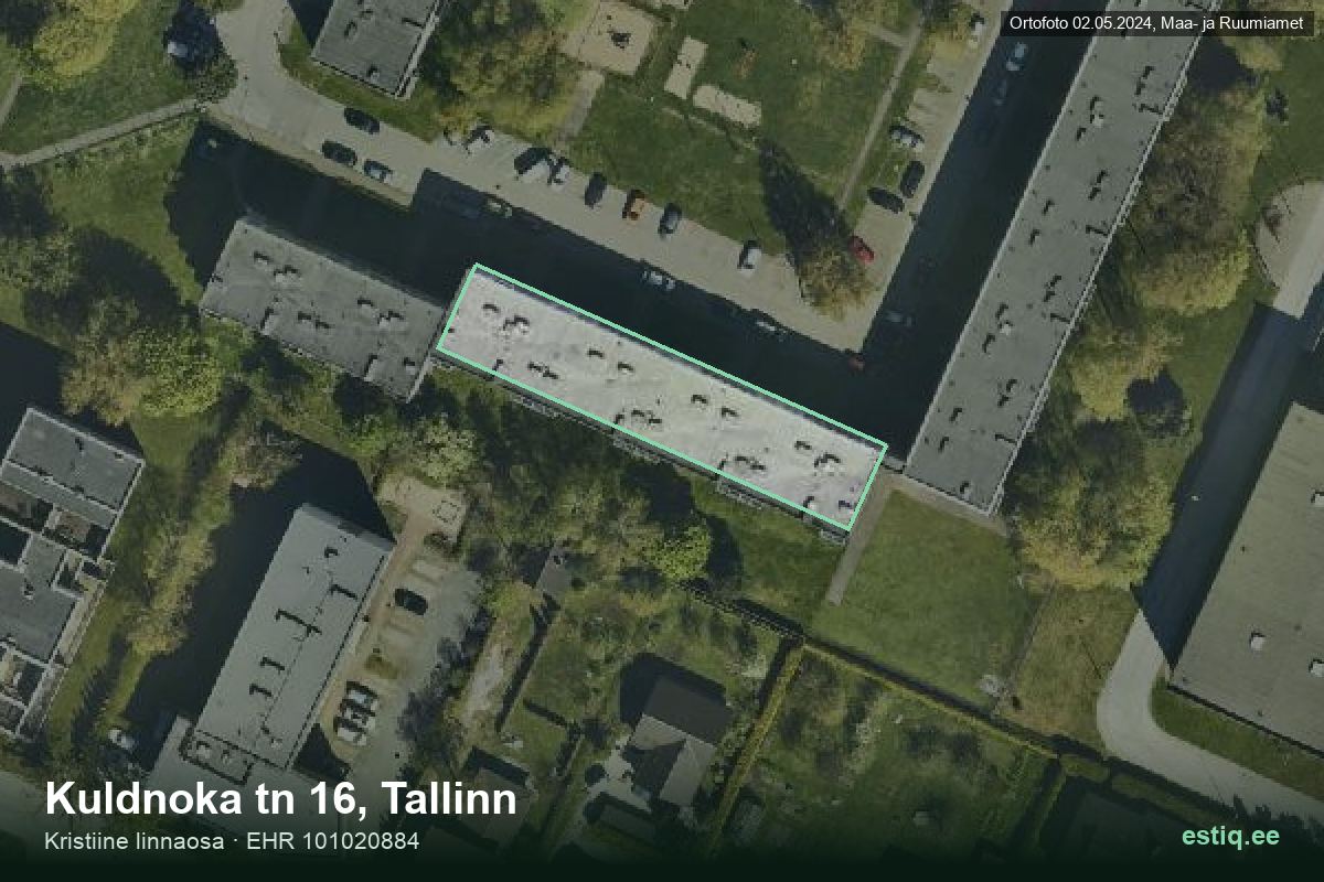 Kuldnoka tänav 16, Tallinn – аэрофото дома, контур по данным регистра строений (EHR)