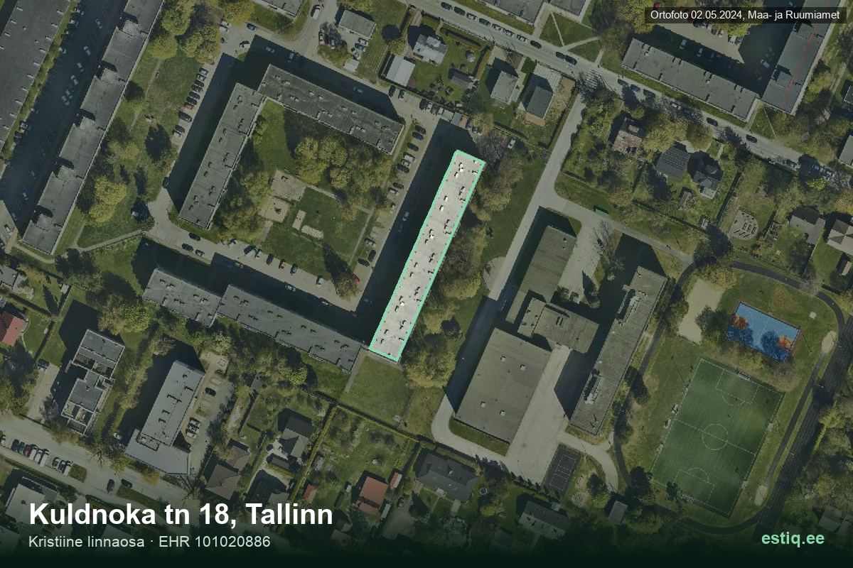 Kuldnoka tänav 18, Tallinn – аэрофото дома, контур по данным регистра строений (EHR)