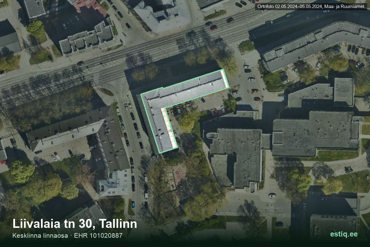 Liivalaia tänav 30, Tallinn – hoone aerofoto, kontuur ehitisregistri (EHR) andmetest