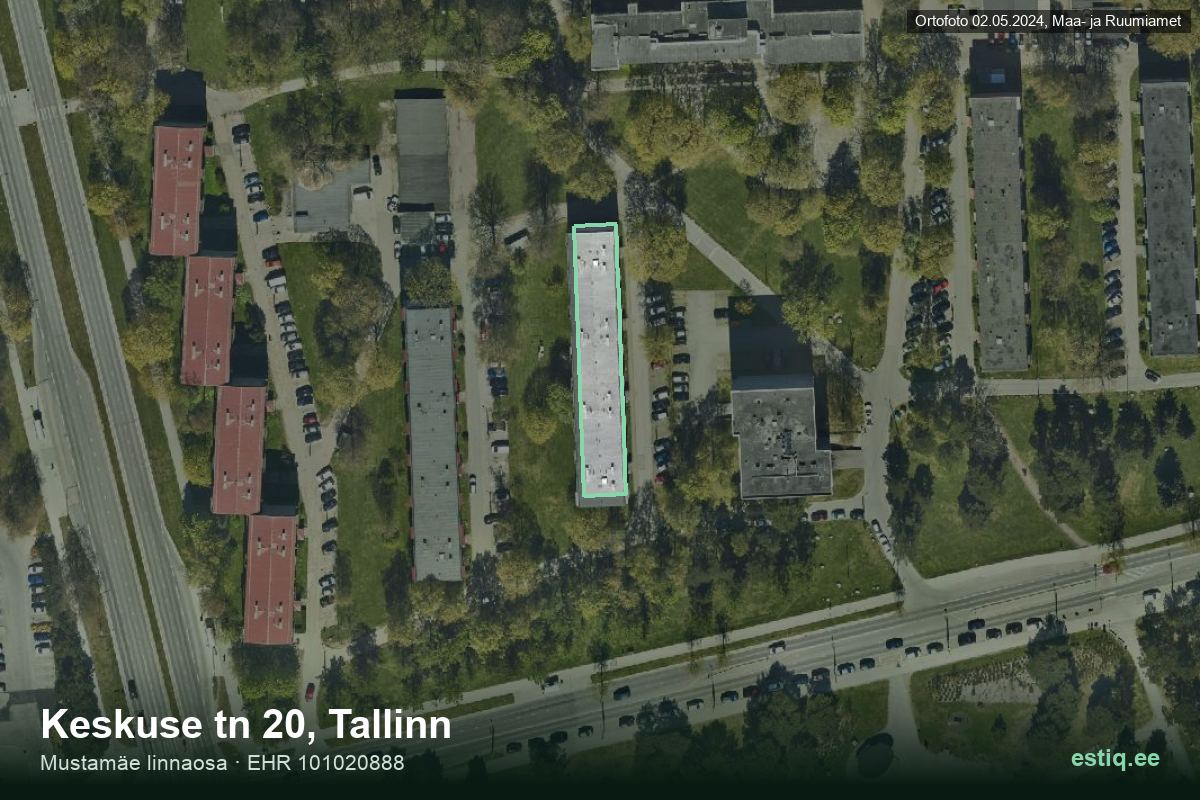 Keskuse tänav 20, Tallinn – hoone aerofoto, kontuur ehitisregistri (EHR) andmetest