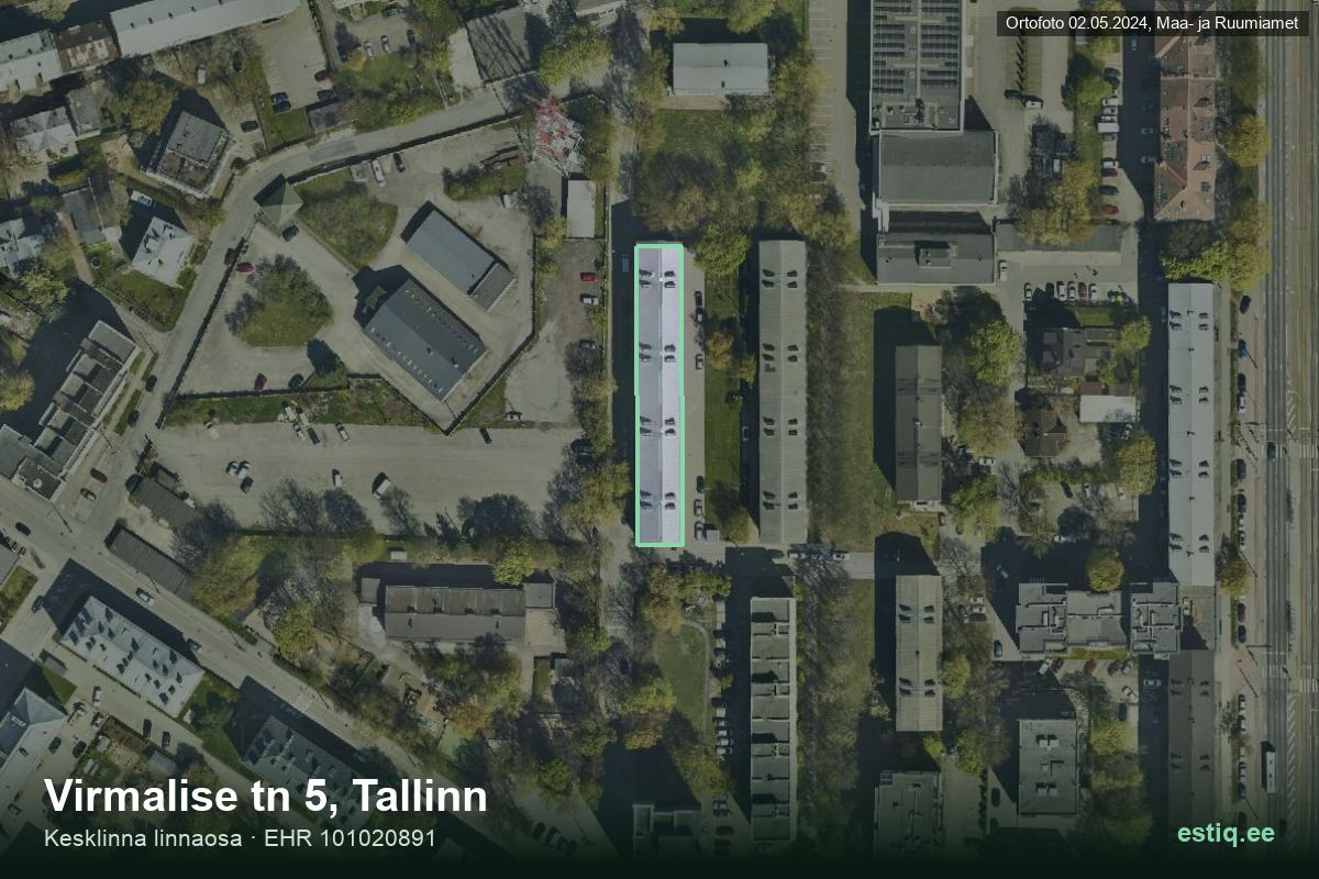 Virmalise tänav 5, Tallinn – hoone aerofoto, kontuur ehitisregistri (EHR) andmetest