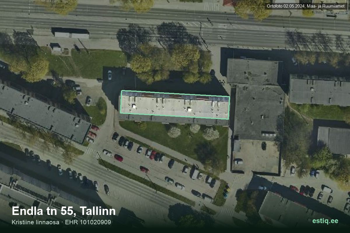 Endla tänav 55, Tallinn – hoone aerofoto, kontuur ehitisregistri (EHR) andmetest