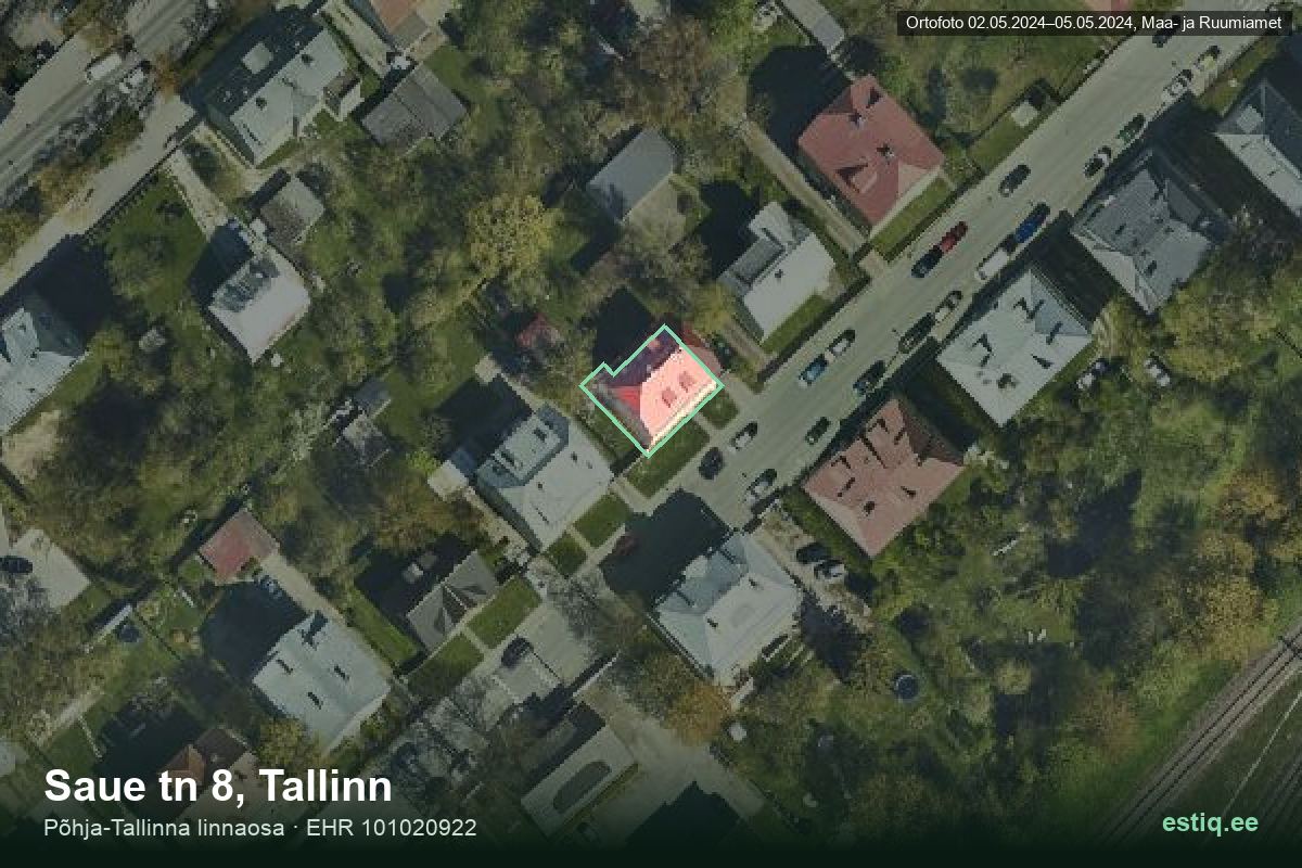 Saue tänav 8, Tallinn – ilmakuva rakennuksesta, ääriviiva rakennusrekisteristä (EHR)