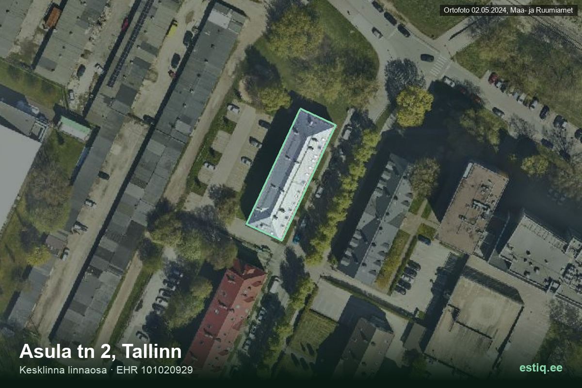 Asula tänav 2, Tallinn – ilmakuva rakennuksesta, ääriviiva rakennusrekisteristä (EHR)
