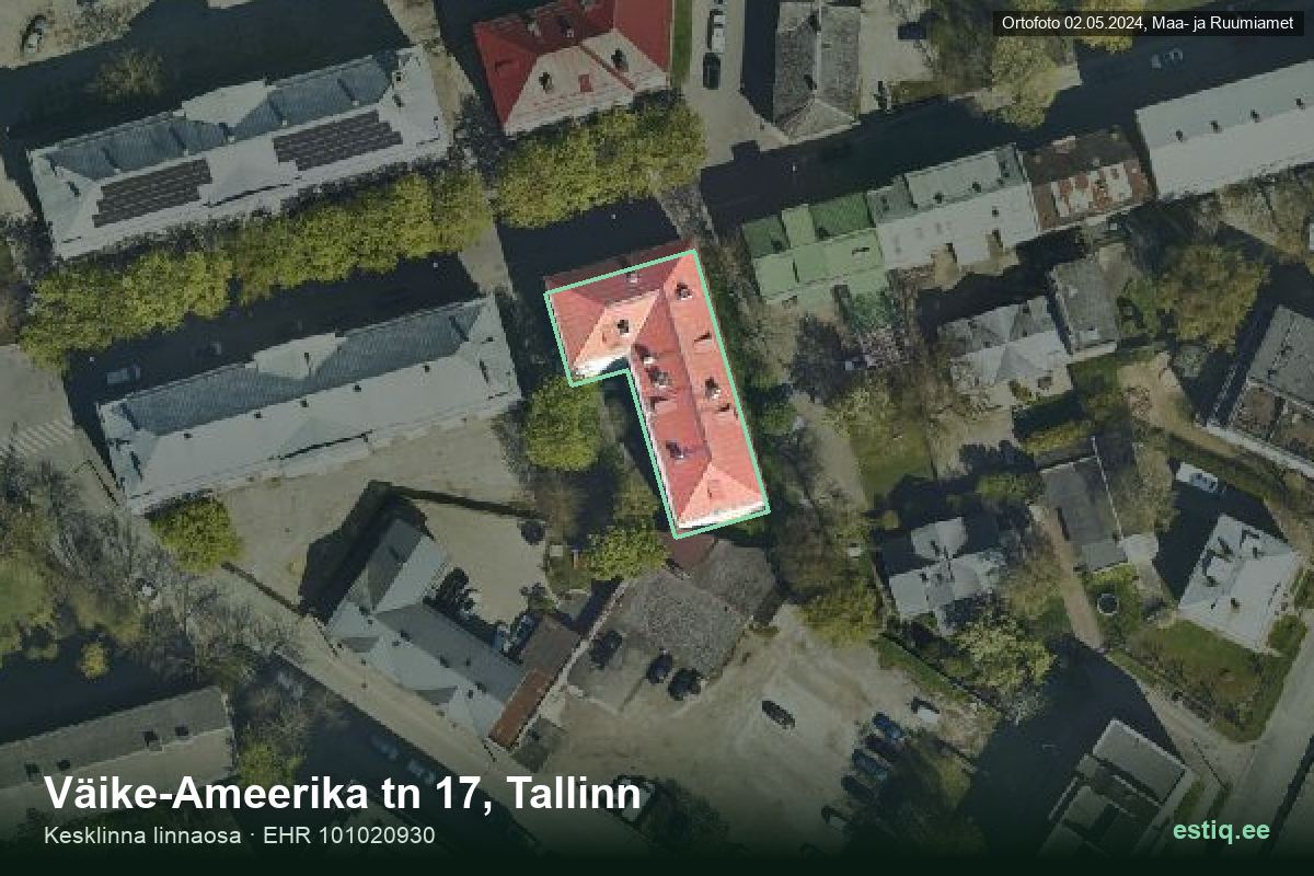 Väike-Ameerika tänav 17, Tallinn – hoone aerofoto, kontuur ehitisregistri (EHR) andmetest