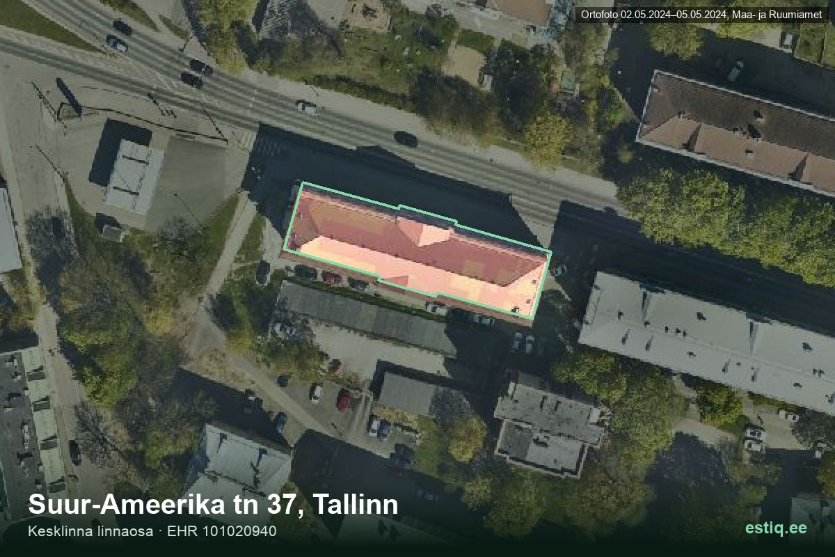 Suur-Ameerika tänav 37, Tallinn – hoone aerofoto, kontuur ehitisregistri (EHR) andmetest