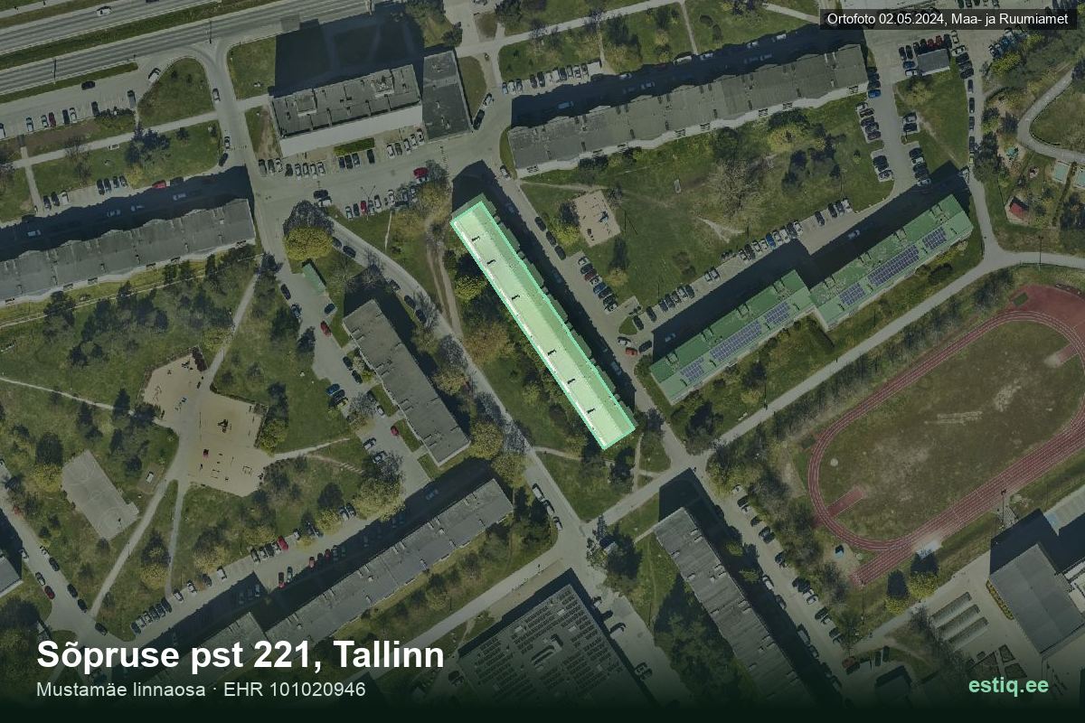 Sõpruse pst 221, Tallinn – aerial photo of the building, outline from the Building Register (EHR)