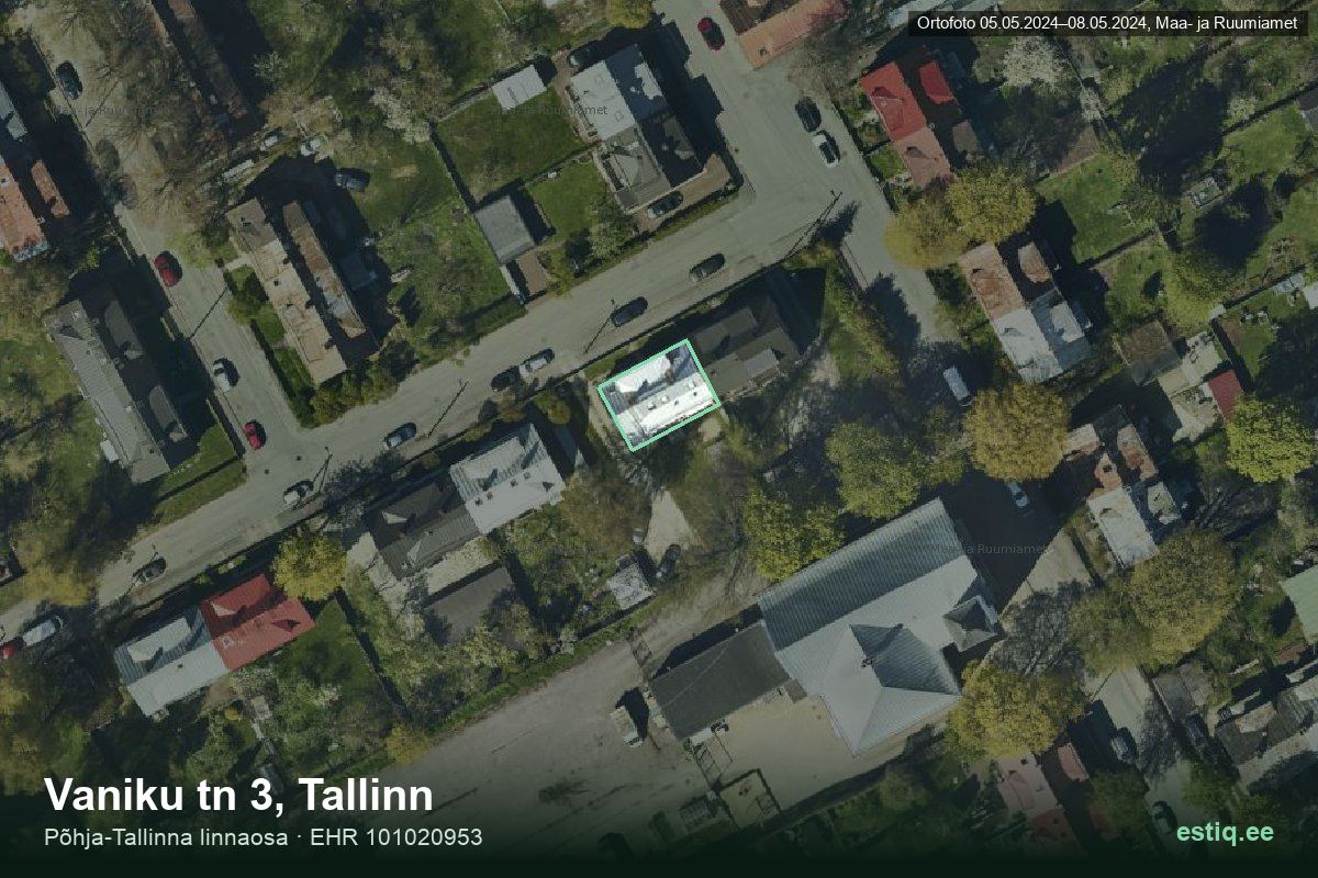 Vaniku tänav 3, Tallinn – аэрофото дома, контур по данным регистра строений (EHR)