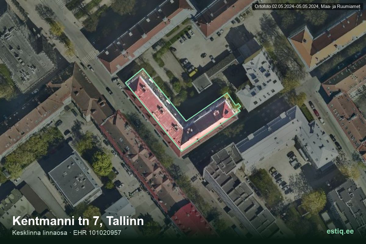 Kentmanni tänav 7, Tallinn – ilmakuva rakennuksesta, ääriviiva rakennusrekisteristä (EHR)