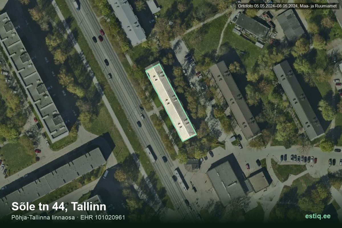 Sõle tänav 44, Tallinn – hoone aerofoto, kontuur ehitisregistri (EHR) andmetest